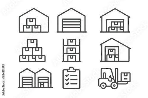 Essential logistics and warehouse management symbols for shipping and inventory control
