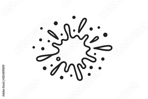 Abstract black and white liquid splash outline with drops and splatters
