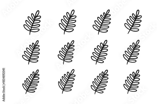 Minimalist black outline fern leaves repeating pattern on white background