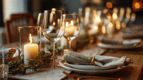 Wallpaper Mural Elegant table setting for a cozy dinner party with candlelight and fresh greenery Torontodigital.ca