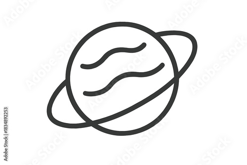 Minimalist line drawing of a ringed planet symbol used for astronomy and space exploration