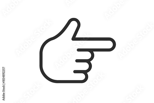 Minimalist outline icon of a hand pointing right used as a directional cursor symbol