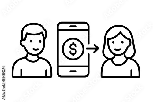 Mobile money transfer between two people using a smartphone for digital payment transactions
