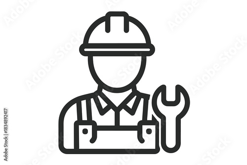 Skilled tradesperson wearing safety helmet and holding a large wrench tool