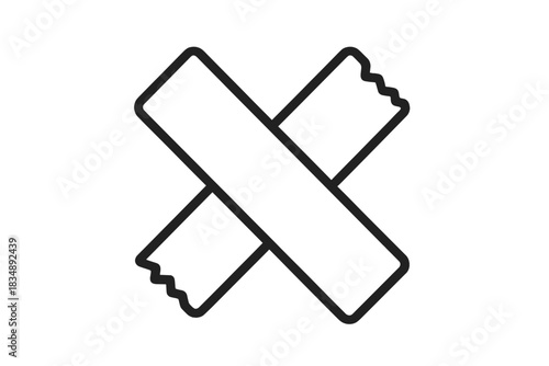 Minimalist black and white crossed masking tape symbol representing deletion, prohibition, or closure