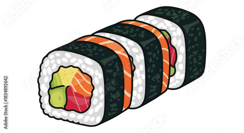 Fresh Salmon Sushi Roll with Avocado and Black Sesame
