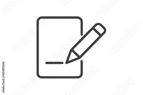 Minimalist outline drawing of a document and pencil for writing and content editing