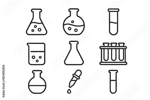 Collection of outline symbols representing laboratory glassware and chemistry equipment