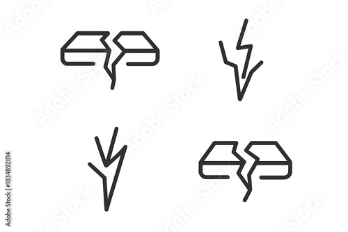 Abstract symbols representing broken geometric shapes and powerful downward lightning strikes