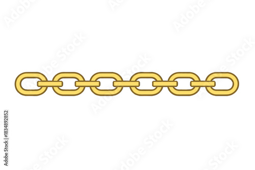 Continuous golden chain element featuring six interconnected oval links on a white background