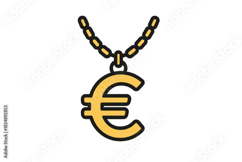 Golden Euro currency symbol pendant on a chain representing wealth and finance