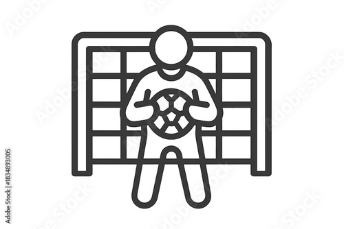 Professional soccer goalkeeper standing centered in front of the goal net holding a football