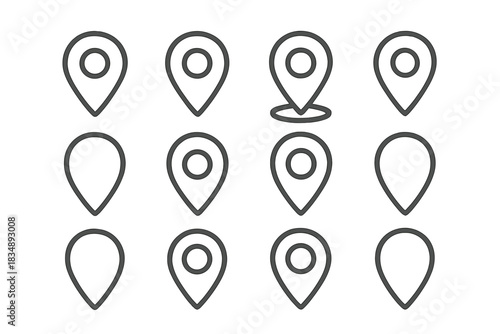 Collection of outline location marker icons for navigation and geographic positioning systems