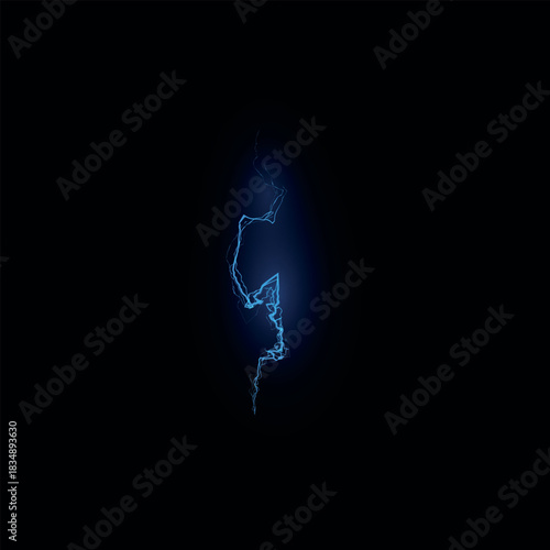Thunderbolt lightning effect vector on black background, energy beam, magic burst ray, electric sparks, explosion strike