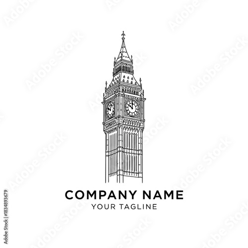 Detailed Hand-Drawn Illustration of Big Ben Clock Tower.