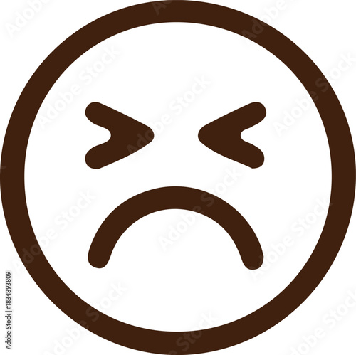 Brown Outline Ping Emoji Icon – Frowning Face with Crisscross Eyes Expressing Discomfort, Frustration, or Pain