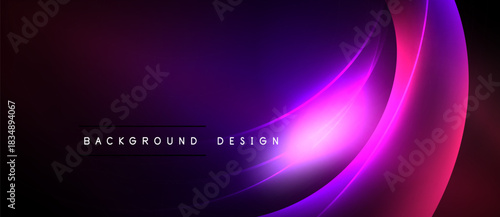 Abstract background features vibrant purple, pink gradients. Smooth curves create dynamic visual effect. Modern design element.