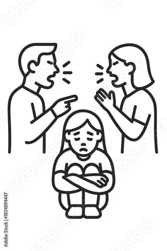 Young daughter distressed by domestic conflict and fighting between her parents