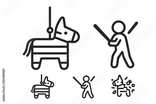 Traditional Pinata game showing a donkey shaped candy container being hit by a person