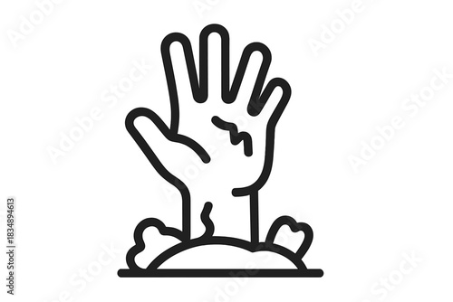 Spooky zombie hand rising from the grave, symbolizing horror and the undead