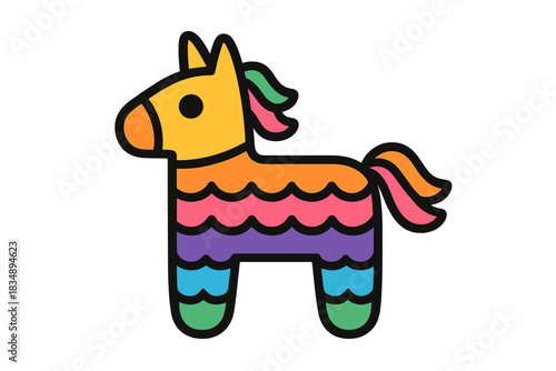 Colorful traditional Mexican pinata icon shaped like a horse or donkey