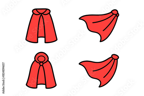 Collection of red fantasy cloaks and superhero capes in various styles and designs for costume concepts