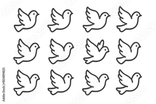 Flying doves and pigeons depicted in a simple style symbolizing peace and freedom