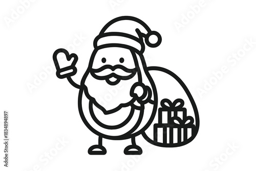 Cheerful Santa Claus character carrying a sack overflowing with Christmas presents