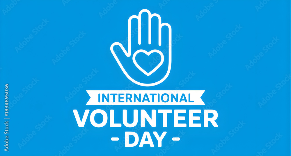 Obraz premium International Volunteer Day Poster with Heart Hand Symbol