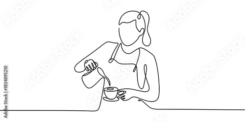 a barista preparing a cup of coffee, perfect for café, beverage, service and hospitality themes.