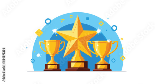 Golden trophies and star award for champion winner.