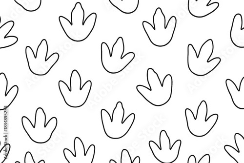 Repeating black outline dinosaur footprints seamless pattern background texture