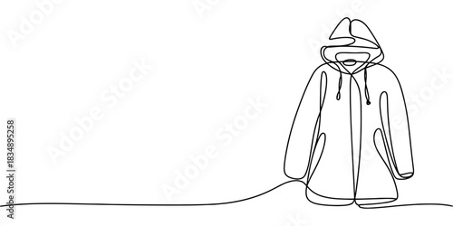 a hooded jacket, suitable for concepts like clothing, fashion design, outerwear, and simple outline artwork.