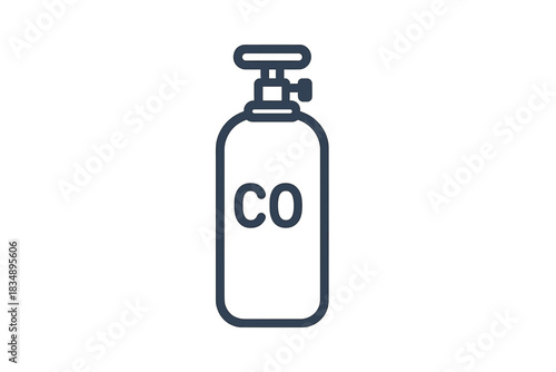 Compressed gas cylinder tank labeled CO used for industrial or laboratory safety