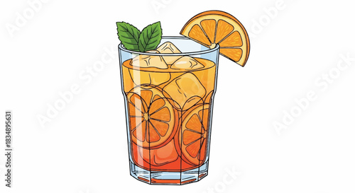 Summer Iced Cocktail Drink with Orange Slices and Mint Garnish