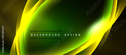 Abstract green, yellow waves. Modern design element with text overlay. Smooth gradients create dynamic visual effect.