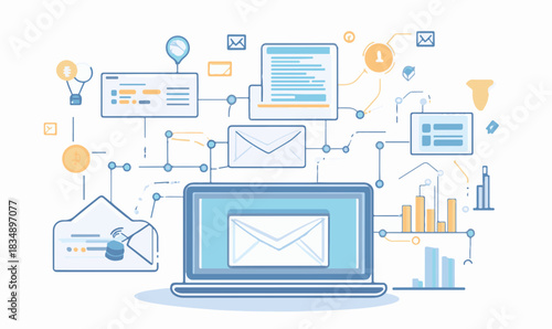 Email marketing automation workflow with data management and digital communication