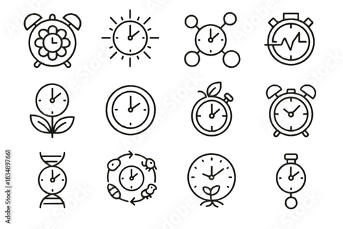 Flower bio icon cycle clock gear indicator circadian tracker cellular vector