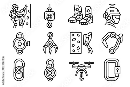 Hook icons vector automated device grip robot robotic sensor icon system climbing