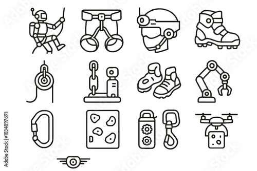Vector icon climbing sensor mechanical robot locker arm icons robotic rope panel
