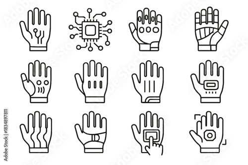 Touch nano icon reality microchip sensor vector flexible haptic glove indicators sensors