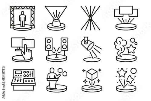 Icon podium augmented effects icons projector virtual vector machine holographic stage laser