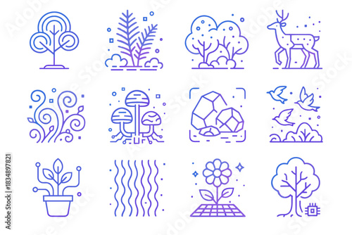 Digital ferns forest icon virtual smart vector data rocks streams icons sensor