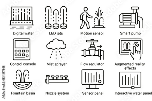 Icon fountain smart vector pump interactive sensor nozzle panel jets display