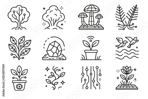 Plants vector icon forest icons bushes reality digital birds trees sensor mushrooms