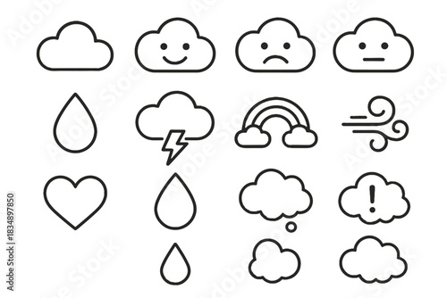 Vector wind emotive rainbow emotion face drop icon cloud tear bubble icons