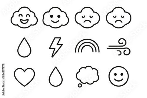 Emotion wind drop cloud icon bubble vector face smiley arc neutral heart