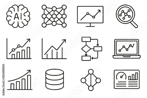 Database ai bars predictive graph vector icons glass laptop algorithm analyst icon