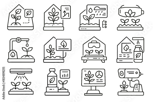 Vector icons digital panel plant futuristic growth greenhouse icon watering analytics hub