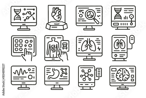 Bio molecular virtual automated display pathology scanner biomarker vector icon cellular health